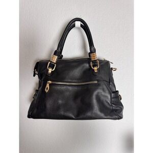 Kattee Black Pebbled Faux Leather Satchel Handbag with Gold‎ Hardware